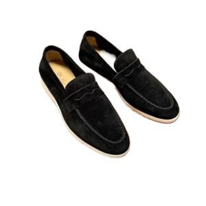 Loro Piana minimalist style black leather shoes