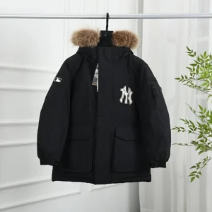 MLB trendy brand black down jacket with fur collar