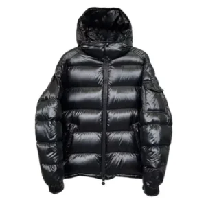 Moncler hooded black down jacket