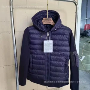 Moncler hooded purple down jacket