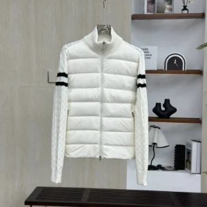 Moncler knitted-style white down jacket