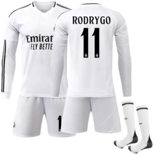 Real Madrid Rodrygo style white jersey.