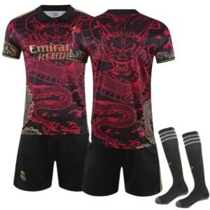 Real Madrid's black jersey with Chinese dragon pattern style.