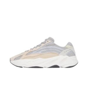 Retro-style gray and white Yeezy sneakers