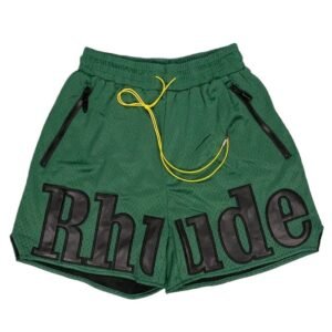 RHUDE letter-style green shorts