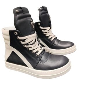 Rick Owens dark style black and white high-top boots