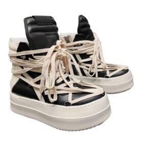 Rick Owens dark style black and white high-top shoes