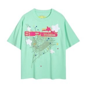 Sp5der Star Print Light Green T-shirt