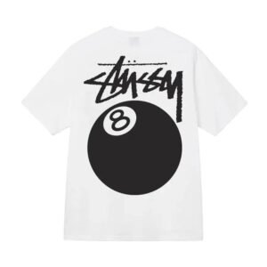 Stussy billiards series graffiti-style white T-shirt