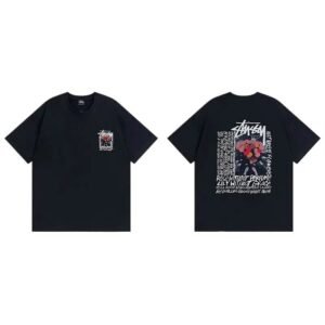 Stussy floral-style black T-shirt