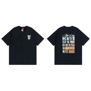 Stussy Floral Trendy and Cool Style Black T-shirt