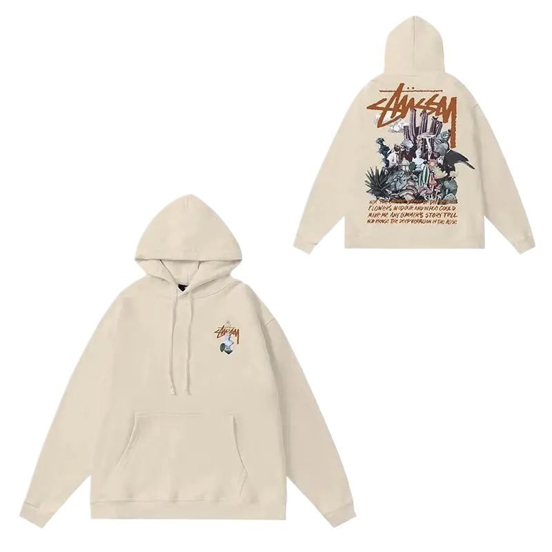 Stussy - printed casual - style beige hoodie