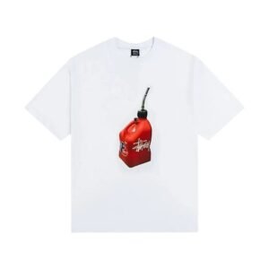 Stussy white T-shirt with red oil drum print