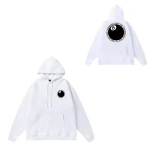 Stussy's No. 8 Ball series white hooded sweatshirt