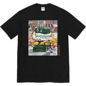 Supreme street style black T-shirt