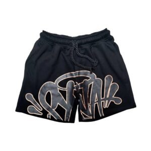 SynaWorld graffiti-style black shorts