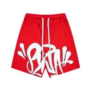 SynaWorld graffiti-style red shorts