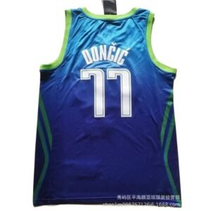 The blue-green gradient of Luka Doncic's basketball jersey.