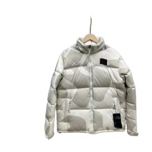 The North Face camouflage-style white down jacket