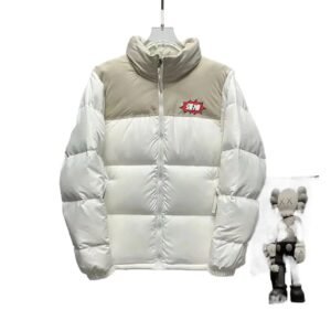 The North Face cream-white patchwork down jacket