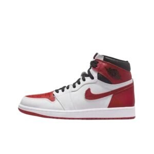 The trendy and cool red and white Jordan AJ1 shoes.