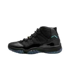 The trendy black and blue Jordan 11 shoes.