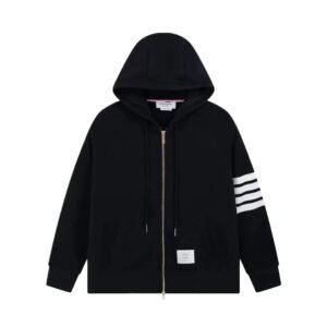 Thom Browne's classic striped black sweatshirt.