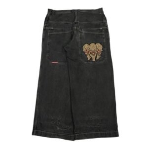 Y2K-style skull black denim skirt