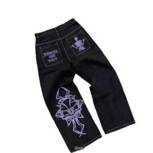 Y2K trendy brand black skull jeans