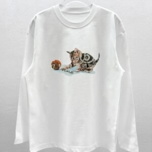 Maison Margiela white long-sleeved shirt with cat print