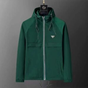 Prada hooded minimalist green coat