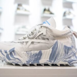 Off-White retro-style gray and white sports shoes