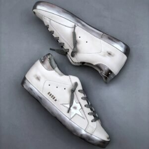 Golden Goose distressed grey and white shoes