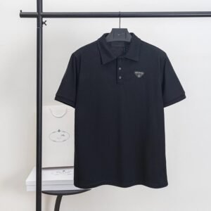 Prada's classic black polo shirt with the triangular logo