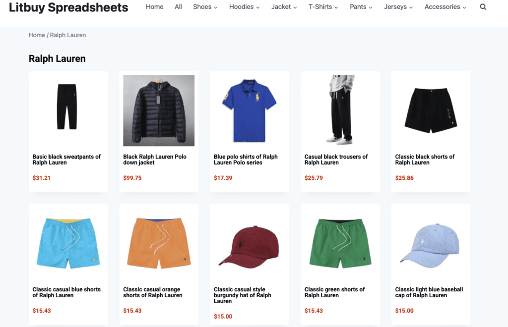 litbuy spreadsheet ralph lauren