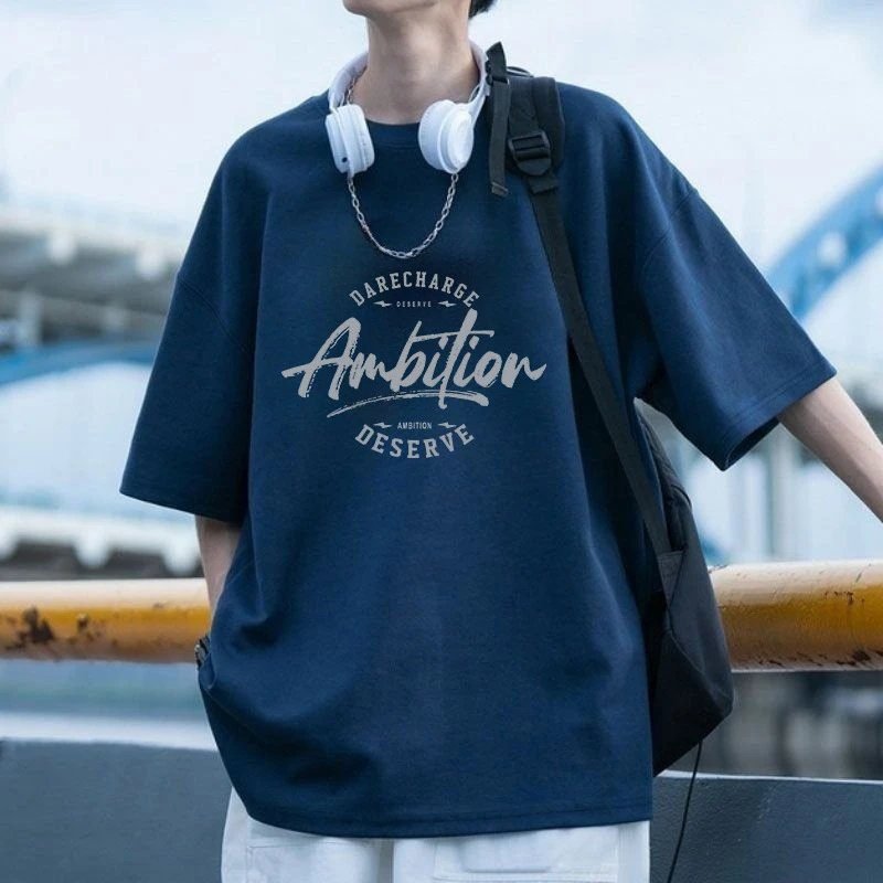 China Selected letter printing style navy blue T-shirt