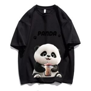 China Selected Panda Fun Style Black T-shirt