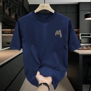 YZEE MC minimalist style blue T-shirt