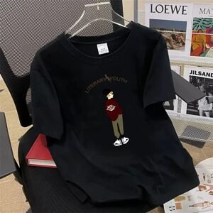 China Selected literary youth style black T-shirt