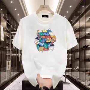 YZEE-MC Rubik's Cube Printed Style White T-shirt