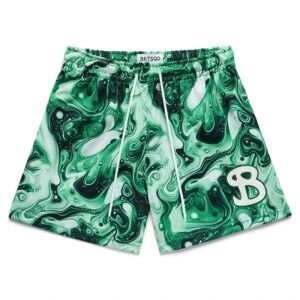 BKTSQD ink-style green shorts