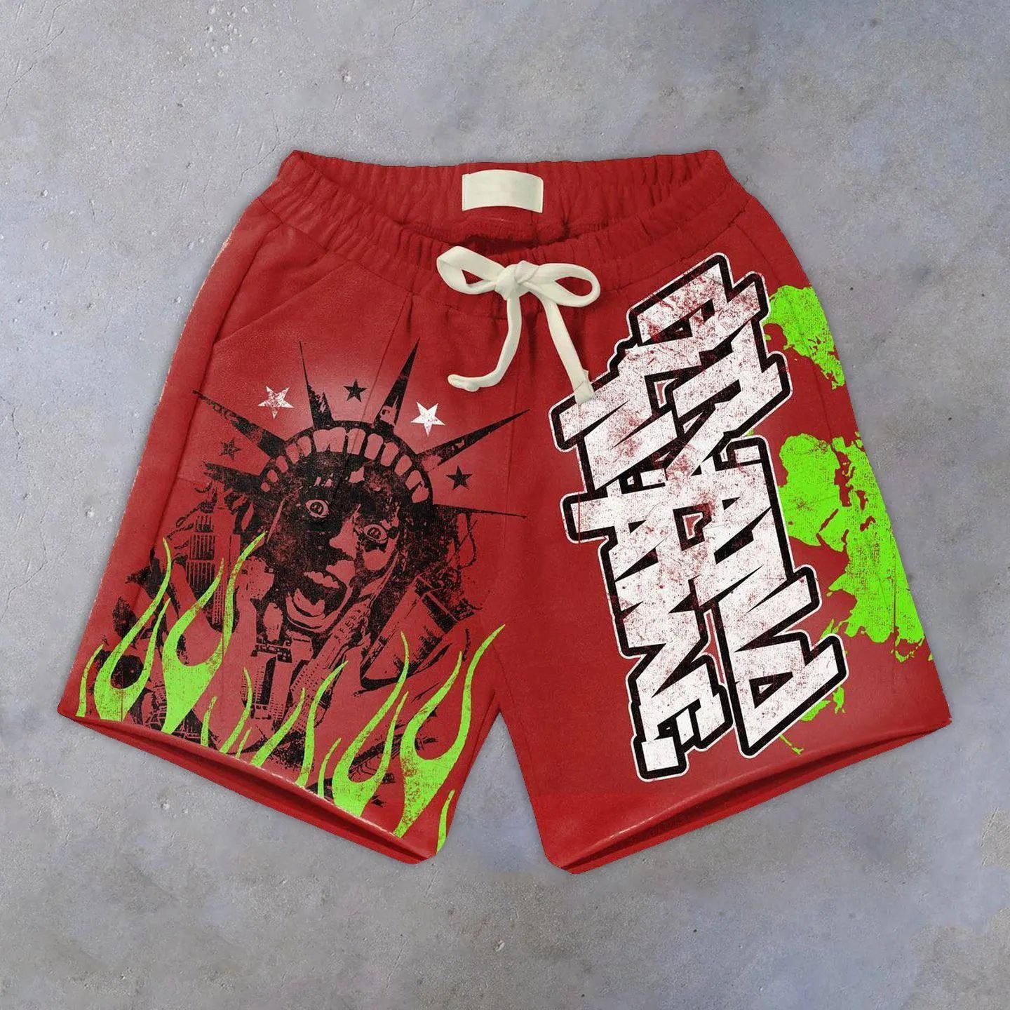 China Selected Graffiti-style Red Shorts