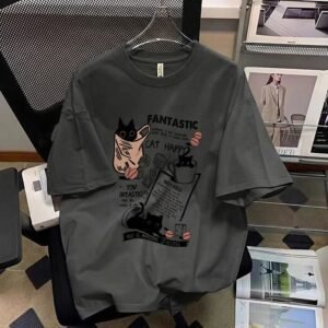 China Selected cat retro style gray T-shirt