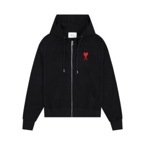AMI Red Heart Embroidery Trendy Cool Black Sweatshirt