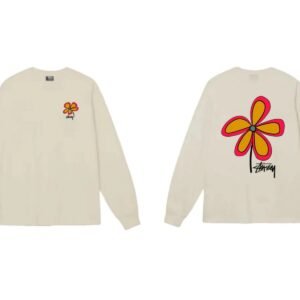 Stussy Flower Series trendy brand beige long-sleeved shirt