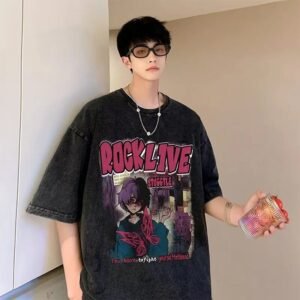 China Selected Rock and roll style black T-shirts