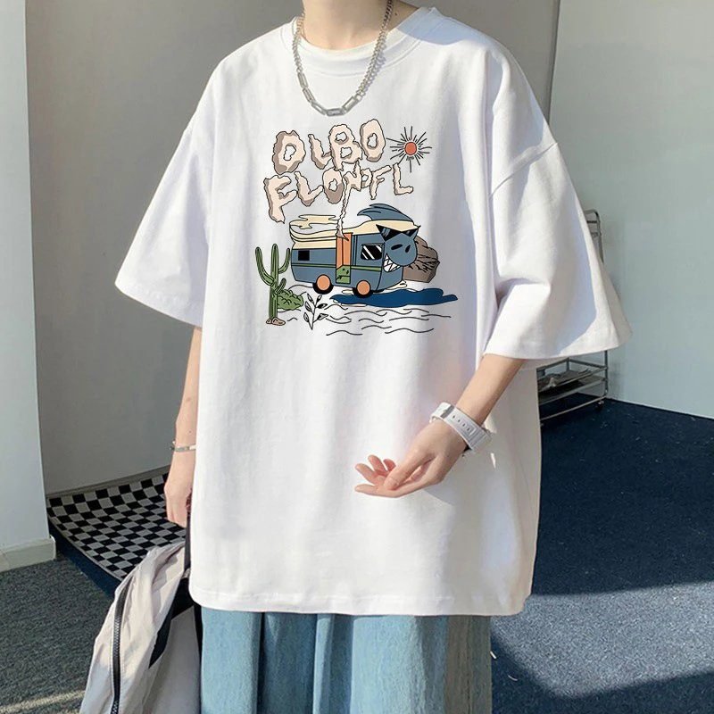China Selected cartoon-printed white T-shirts