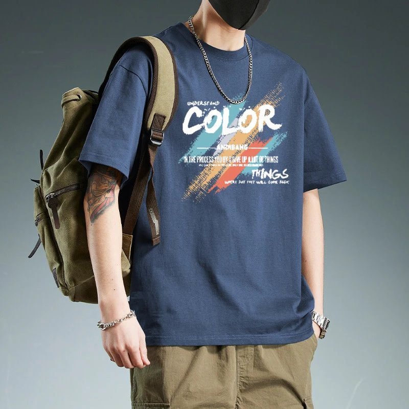 China Selected graffiti-style navy blue T-shirt