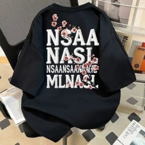 China Selected black T-shirts with cherry blossom embroidery style