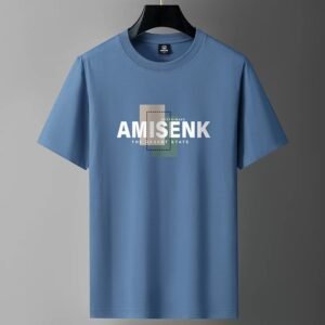 AMISENK Simple Style Blue T-shirt